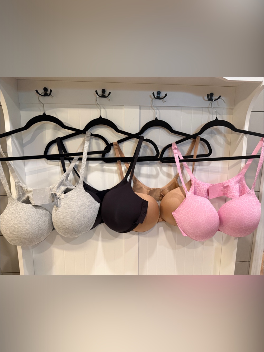 SKIMS Smooth Memory Foam T-Shirt Bras in Gray, Black, Tan & Pink